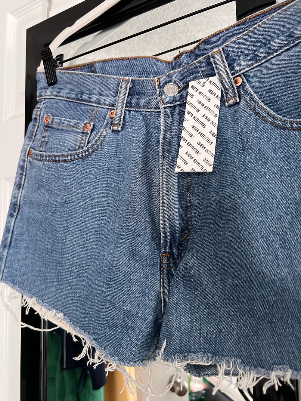 Levi's Medium Blue Boyfriend Denim Shorts with Frayed Hem